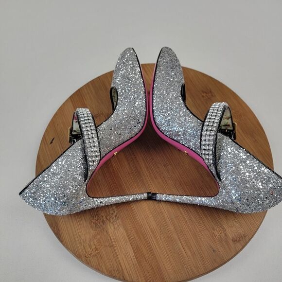 Gucci Calfskin Glitter Slyvie Mary Jane Pumps Argento Women Heels EU 38 US 7.5 - Picture 8 of 13
